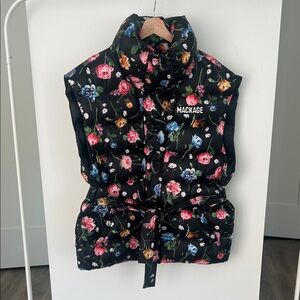 Mackage Women's Black Floral Oversized Puffer Vest